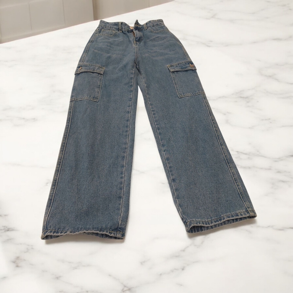 Blue Straight Leg Jeans with Distressed Details - Picture 4 of 5